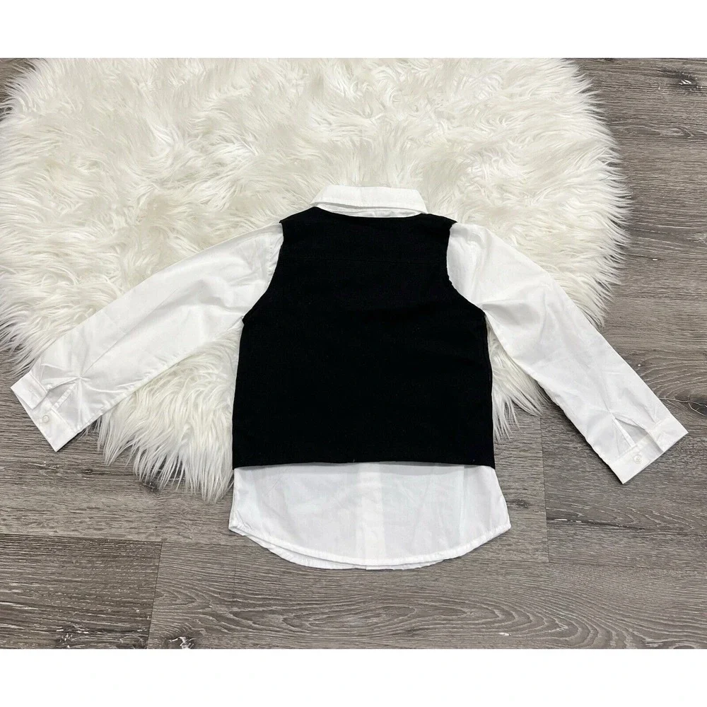 Boys 3 Piece Formal Wear‎ Top Set Size 5/6 Bow tie, Vest, Button Up Top